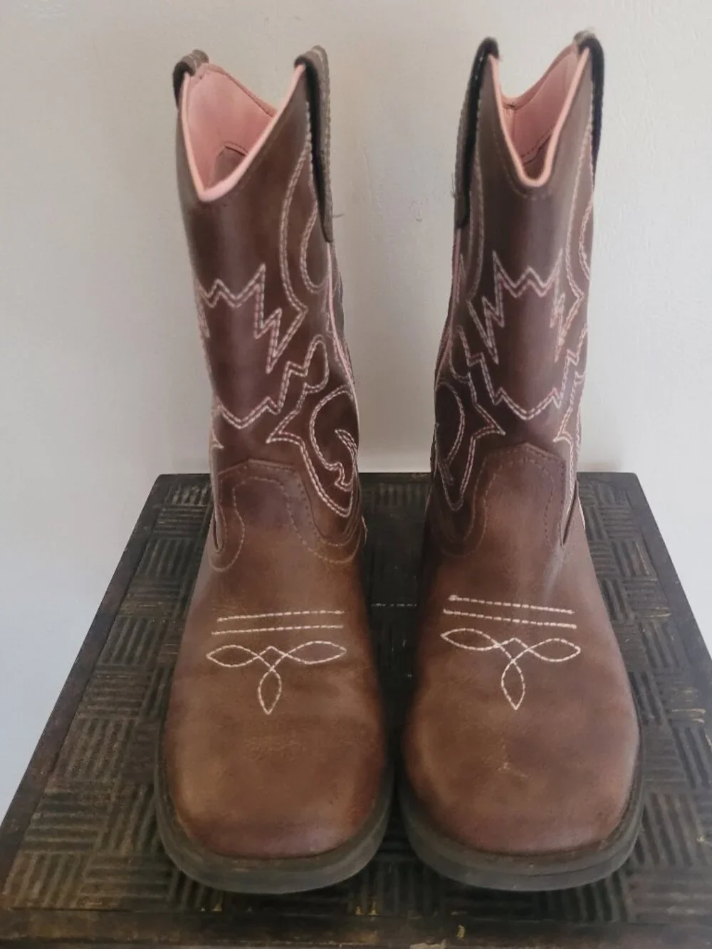 Wonder Nation Girl's Brown and Pink Western Cowgirl Boots - Size 13